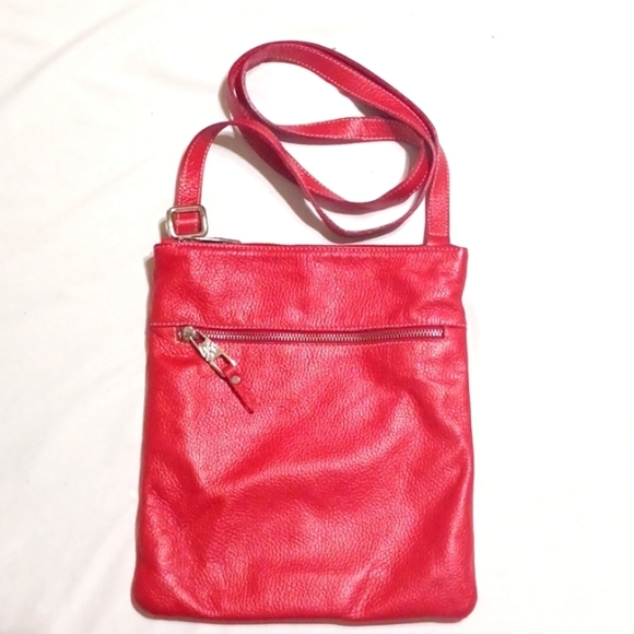 Arcadia Red Italian Pebbled Leather Crossbody Bag - Picture 1 of 9